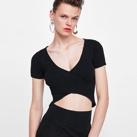 Zara knit black cropped top size medium - Picture 1 of 7